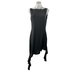 Missguided Womens Black Sleeveless Asymmetric Ruffle Hem Midi Tank Shift Dress 6